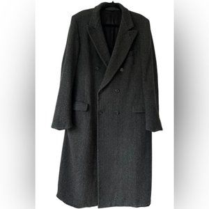 Kingsport, Men's Double Breasted Long Trench Coat - Gray/Black. Size: XL